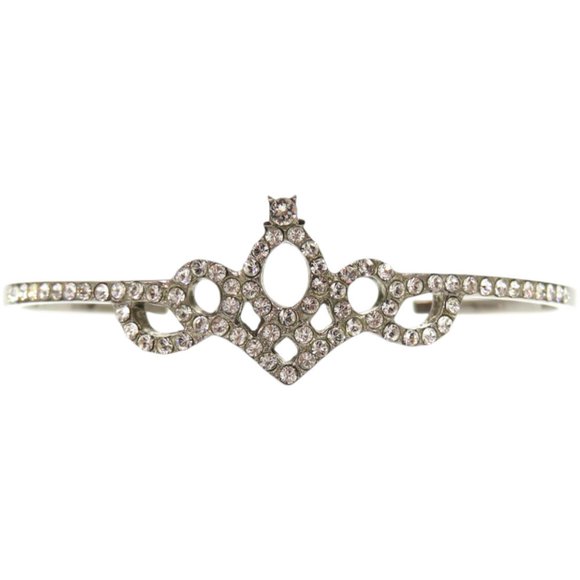 Yves Saint Laurent Saint Laurent Paris Crystal Tiara Cuff Metal Silver Bracel...